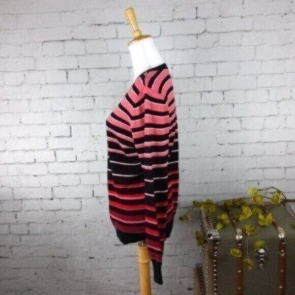 Worthington Striped Knit Scoop Neck Sweater Black And Pink Size Large - Picture 2 of 5